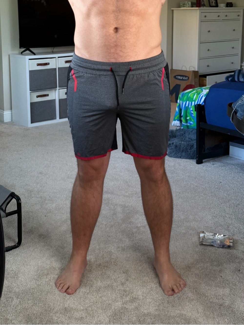 Men's Nasty Pig Gray Shorts with Red Accents XL
